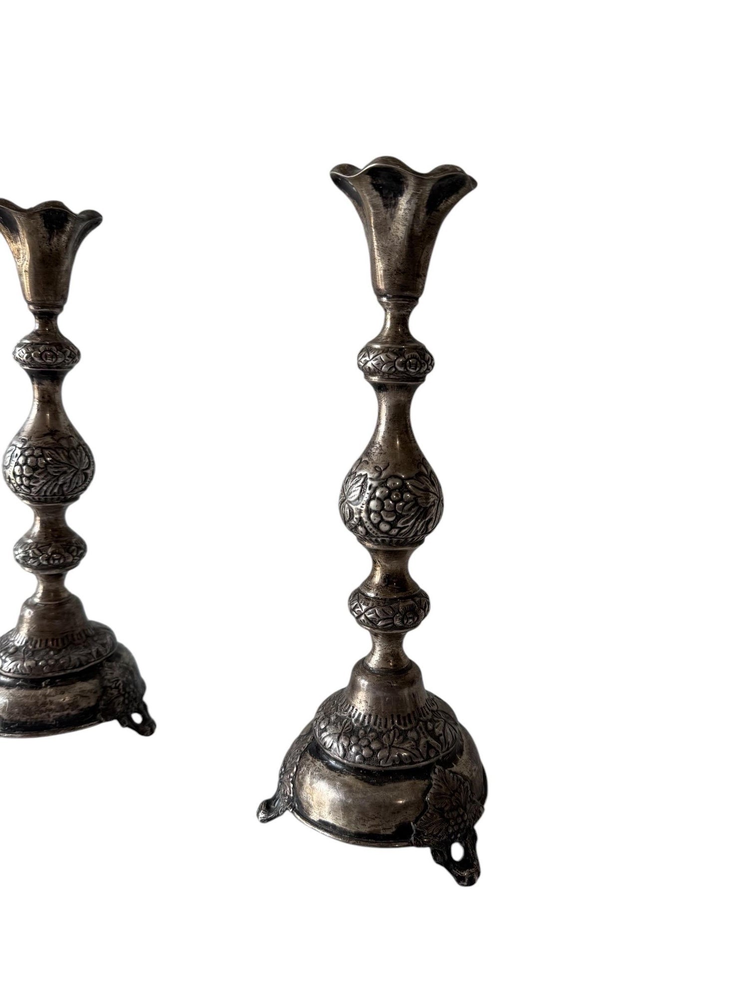 Rare 19th C. Antique Silver Judaica Shabbat Candlesticks Polish Russian, Szekman