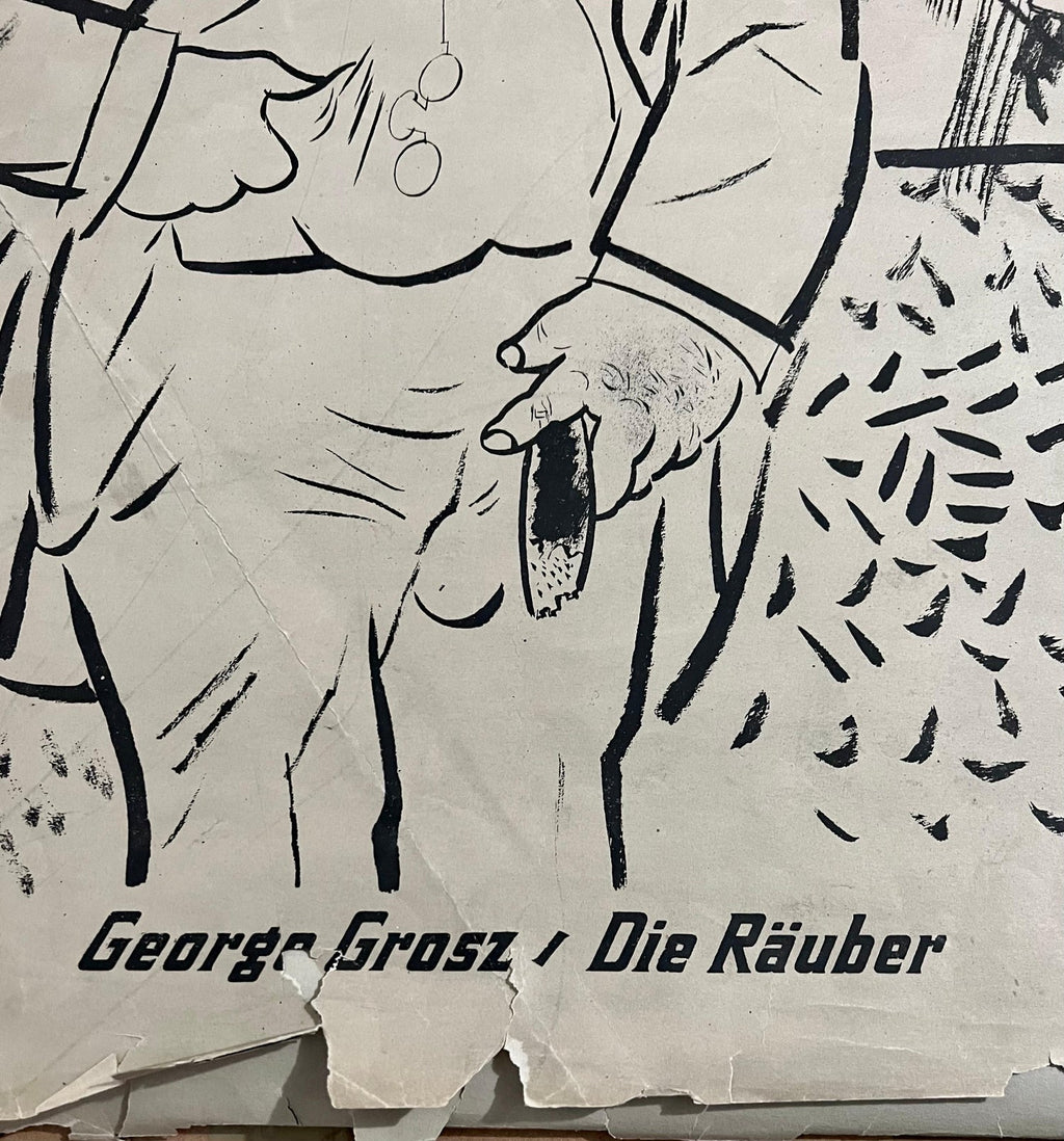 Large George Grosz 1923 Lithograph Die Rauber German Expressionism WPA Realism