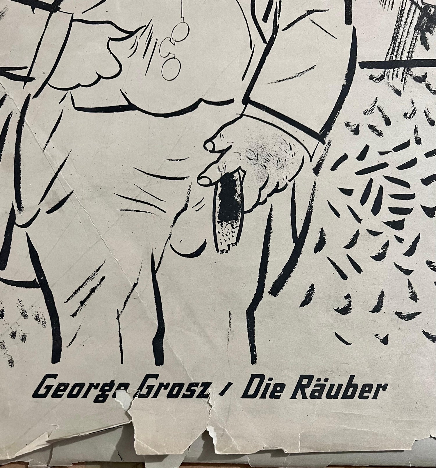 Large George Grosz 1923 Lithograph Die Rauber German Expressionism WPA Realism