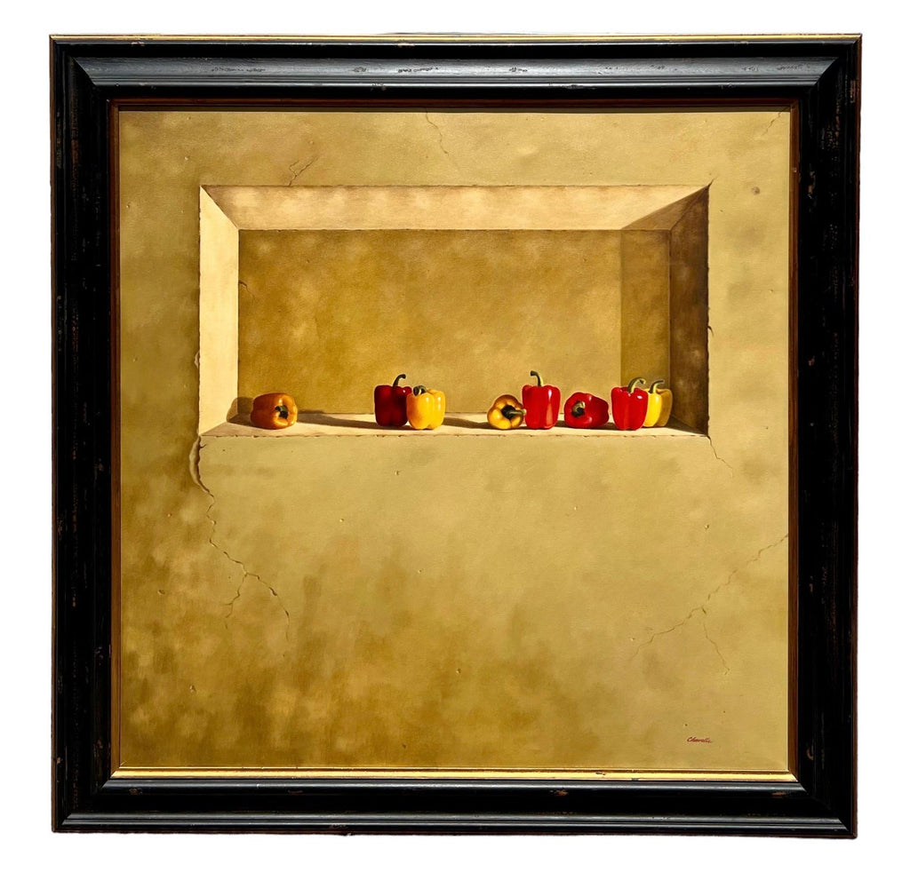 Large Trompe L'oeil Oil Painting Rene Chavelle Belgian Photo Realist Peppers