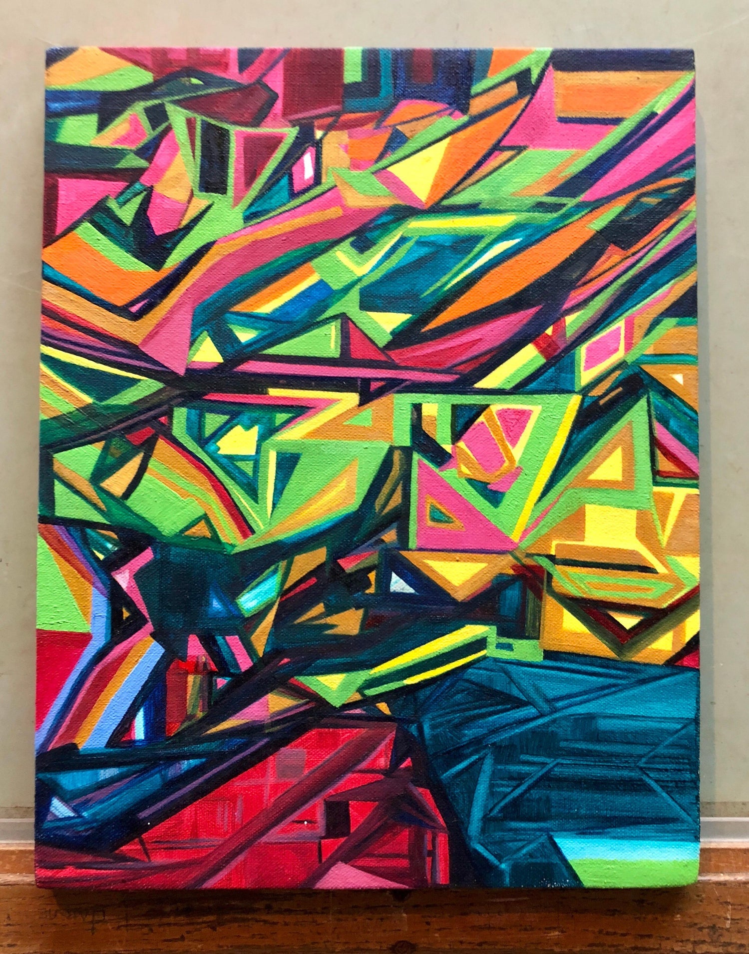 Angular Revelation, Abstract Geometric Day Glo Street Art Graffiti Painting