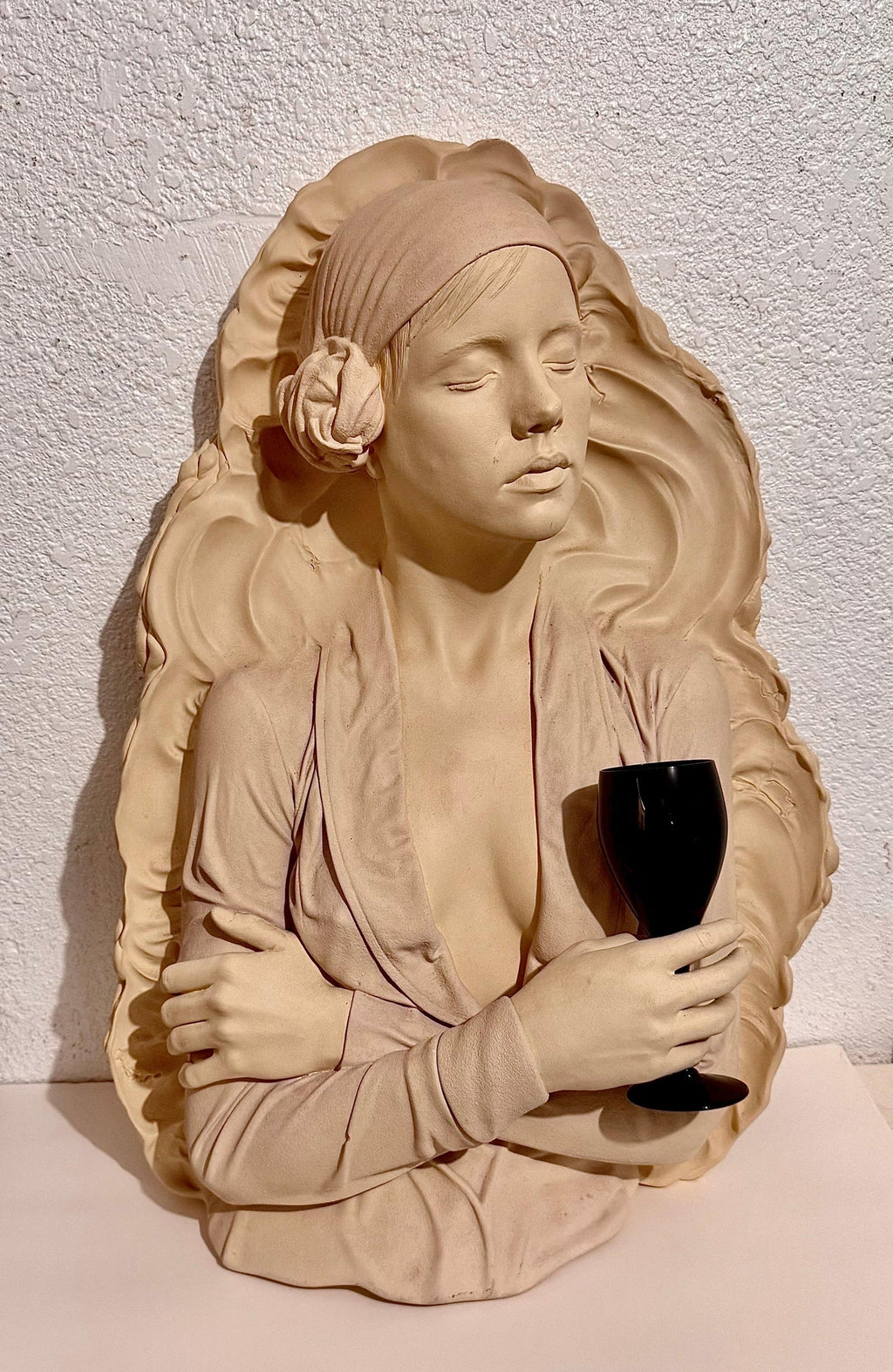 Marc Sijan Hyperrealist Contemporary Plaster Sculpture Woman and Champagne Glass