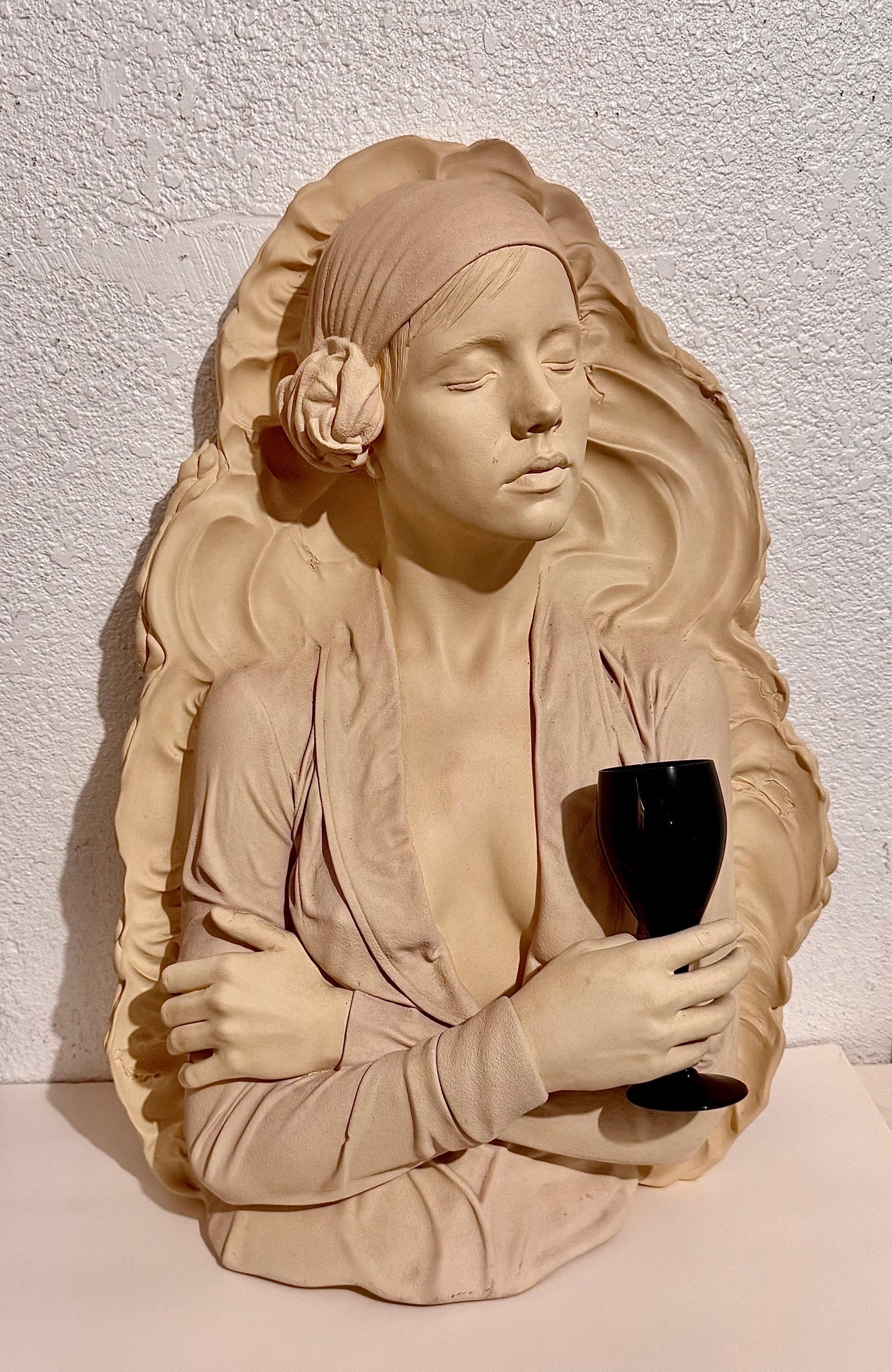 Marc Sijan Hyperrealist Contemporary Plaster Sculpture Woman and Champagne Glass