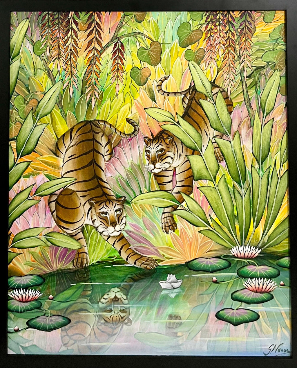 Tigers Animal Paradise Tropical Jungle Painting Surrealist Art Gustavo Novoa