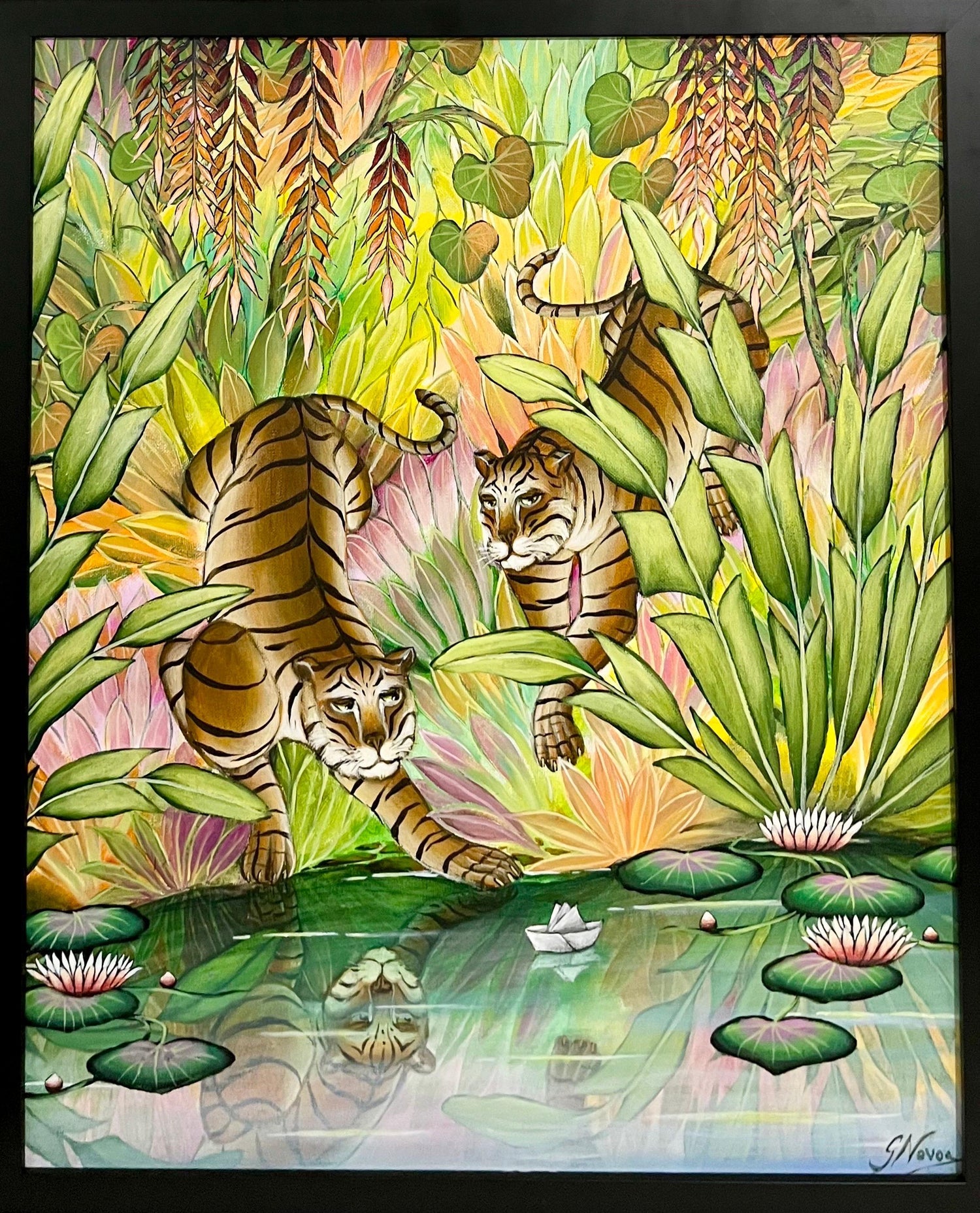 Tigers Animal Paradise Tropical Jungle Painting Surrealist Art Gustavo Novoa