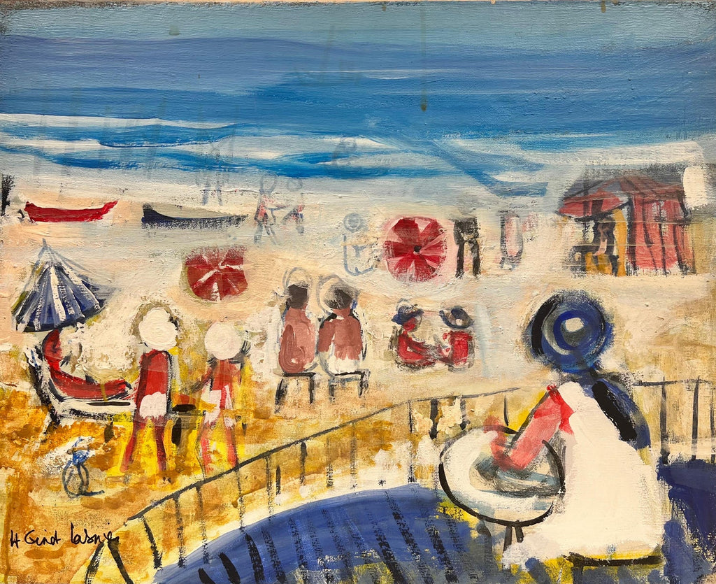 Large Abstract Beach Scene Oil Painting Woman with Children Raoul Middleman