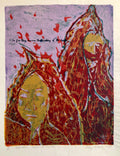 Vintage Vibrant Mod Divine Comedy Dante Inferno Virgil Woodblock Woodcut Print