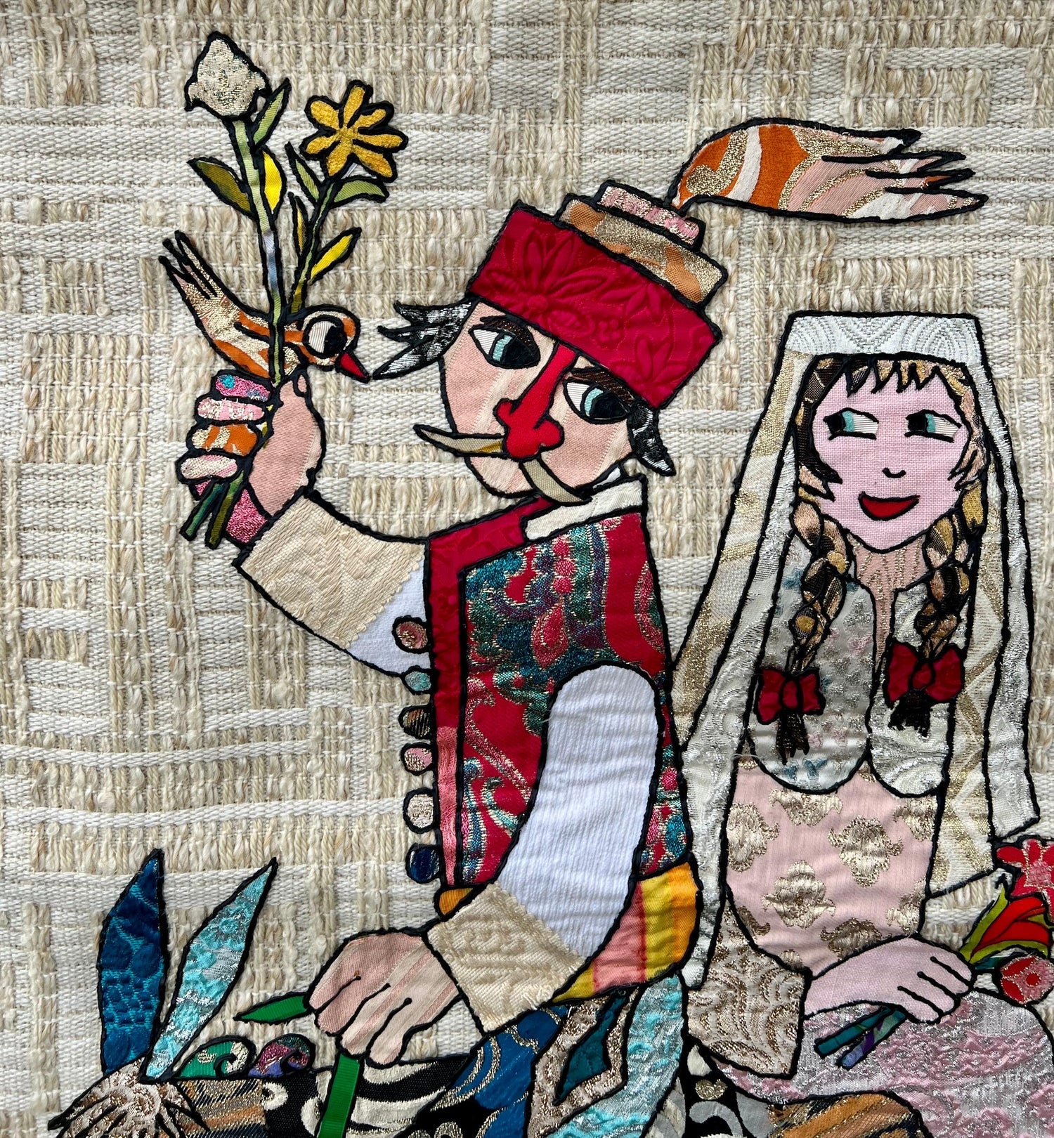 Naive European French Folk Art Jovan Lazar Obican Tapestry Wall Hanging Weaving