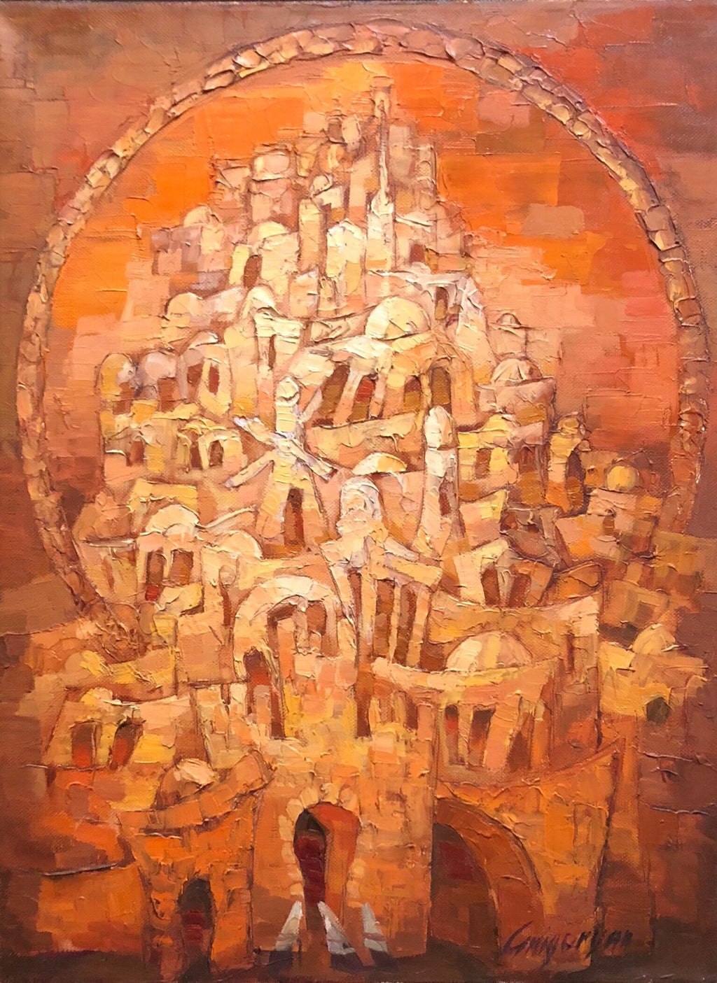 Old City Jerusalem Landscape Russian Israeli Judaica Oil Painting