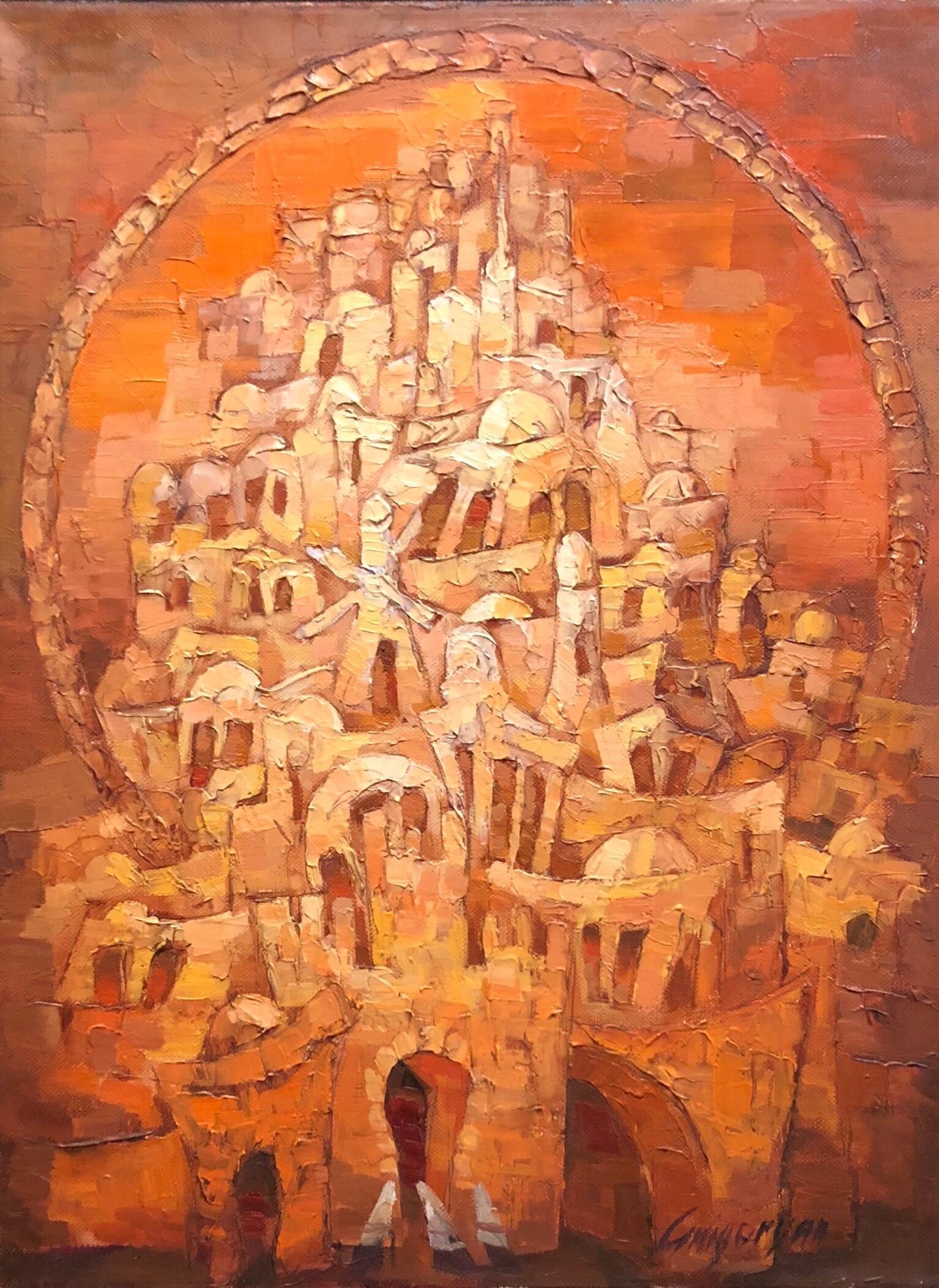 Old City Jerusalem Landscape Russian Israeli Judaica Oil Painting