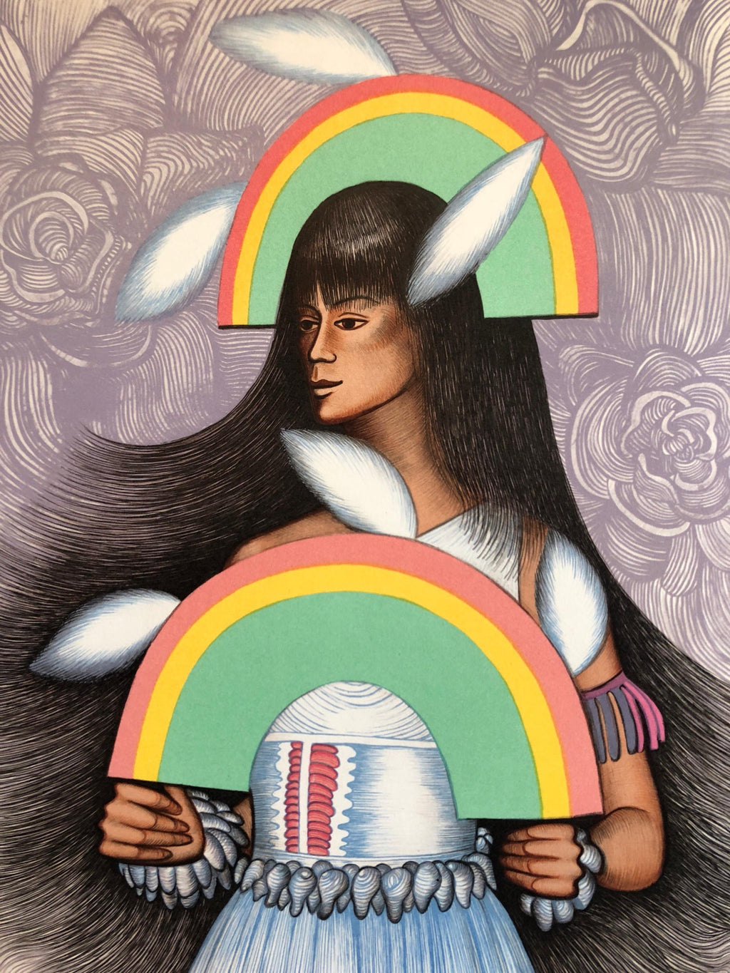 Rainbow Dancer, Native American Indian Lithograph California Woman Artist