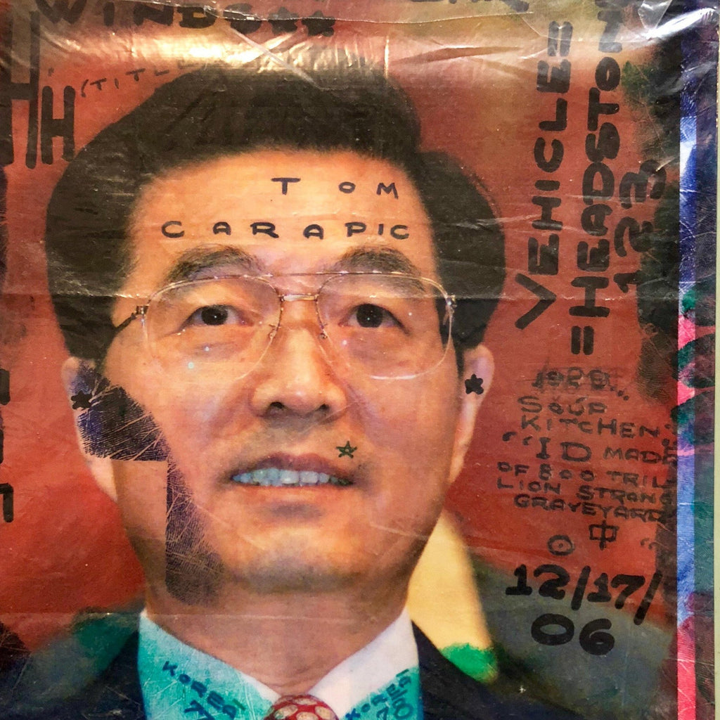 Mixed Media Outsider Art Original Photo Collage Painting in Plastic Bag 2 Sided