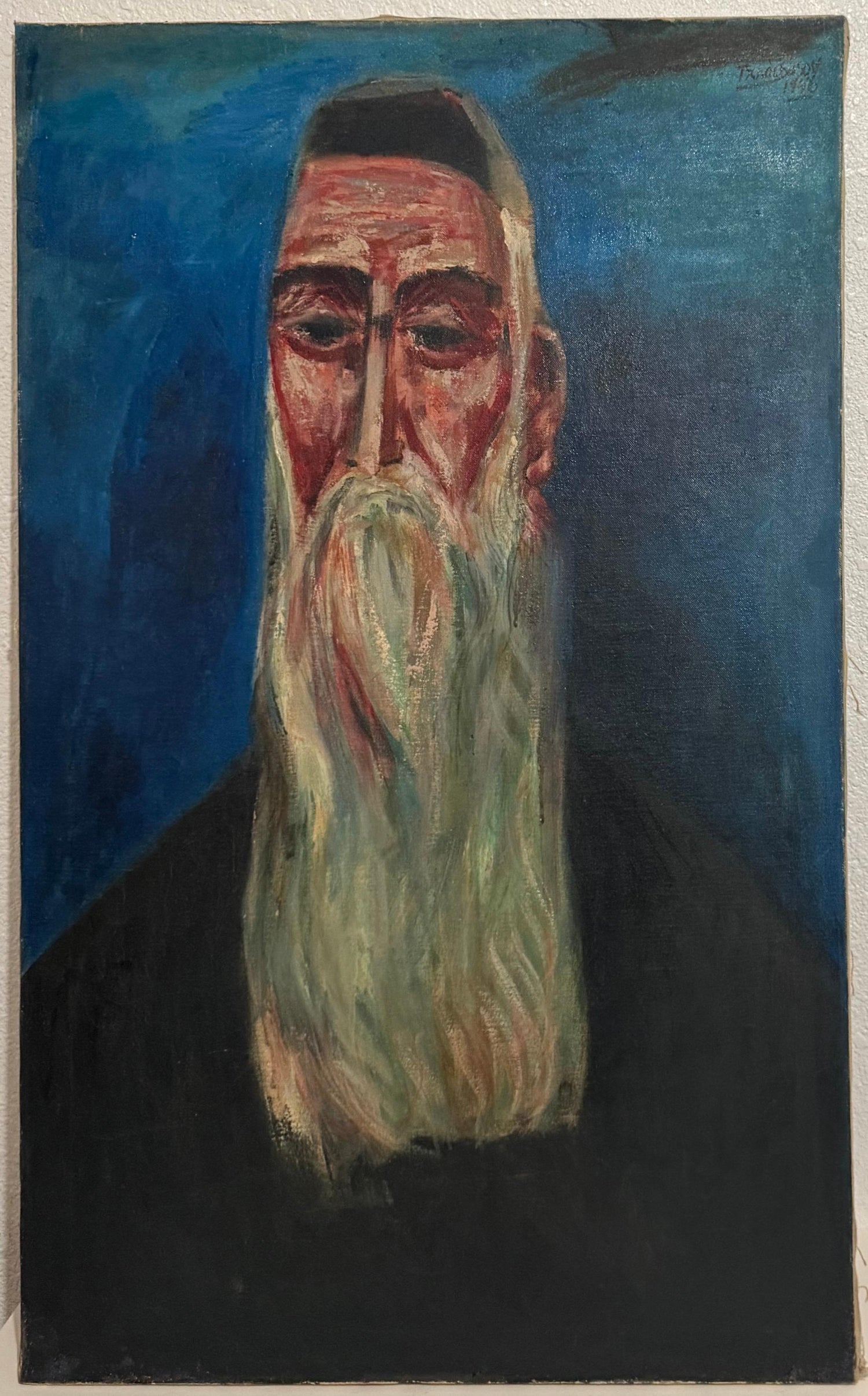 Rare 1946 WWII Judaica Abstract Oil Painting Nahum Tschacbasov WPA Artist Rabbi