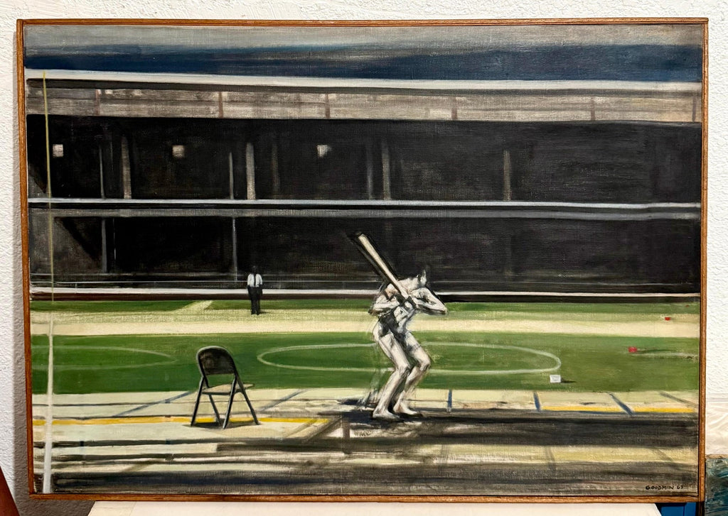 Large American Modernist Oil Painting Baseball Game the Tryout Sidney Goodman