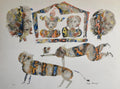 Contemporary Indian Art Master Lithograph in Color Abstract Figures with Cat