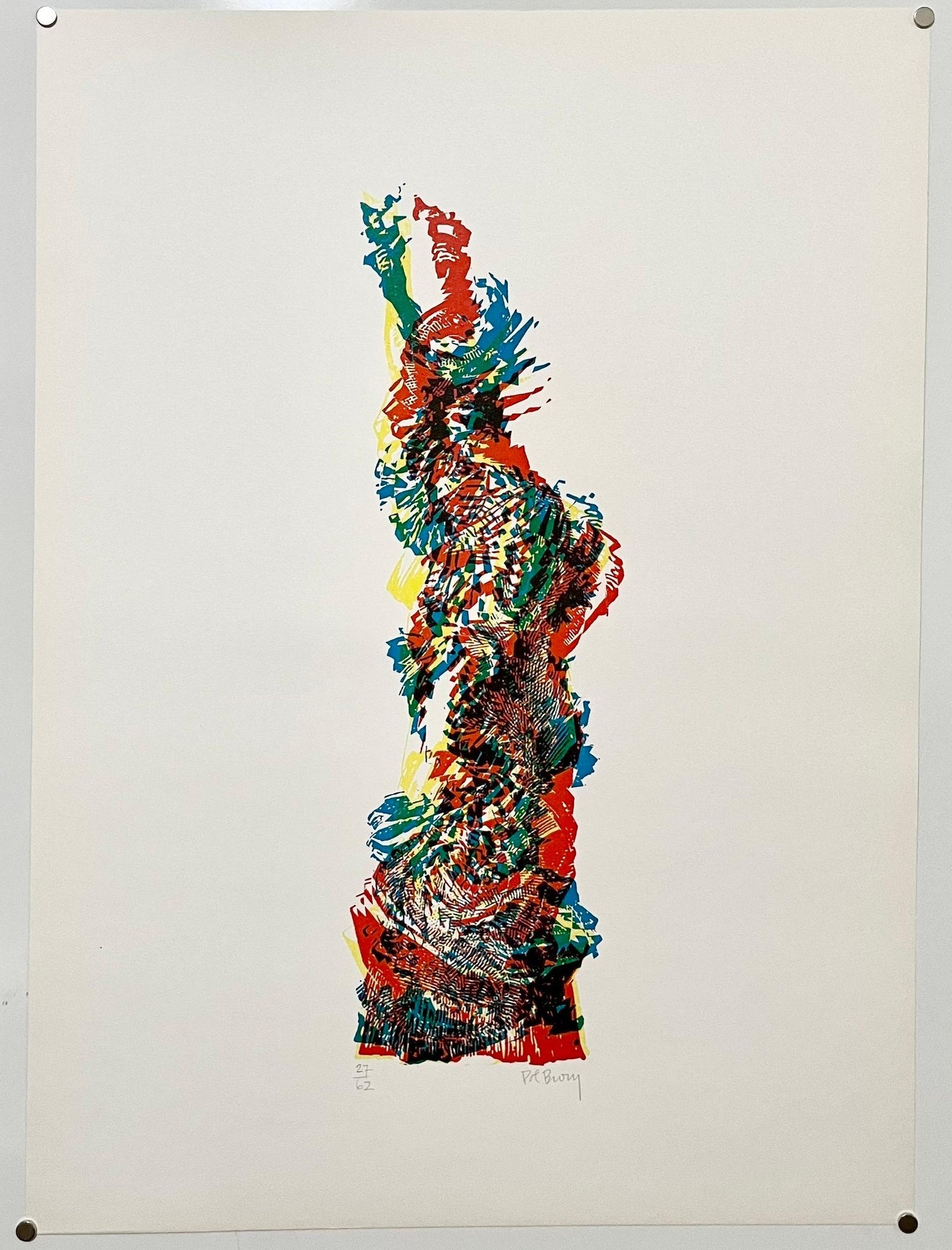 Architecture Kinetic Statue of Liberty Op Art Screen Print Lithograph Pol Bury