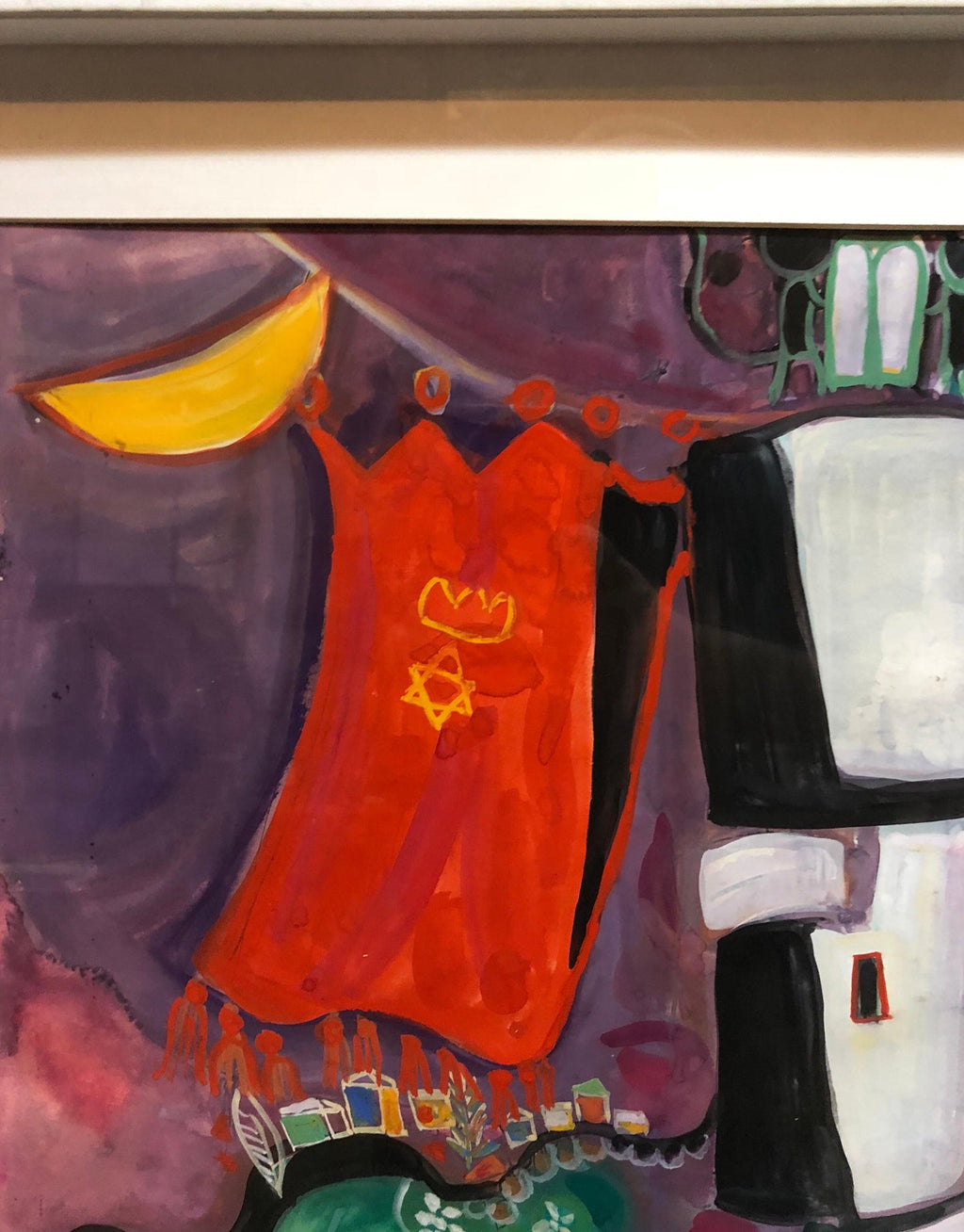 Israeli Kibbutz Artist Judaica Shul Torah Ark Surrealist Gouache Painting
