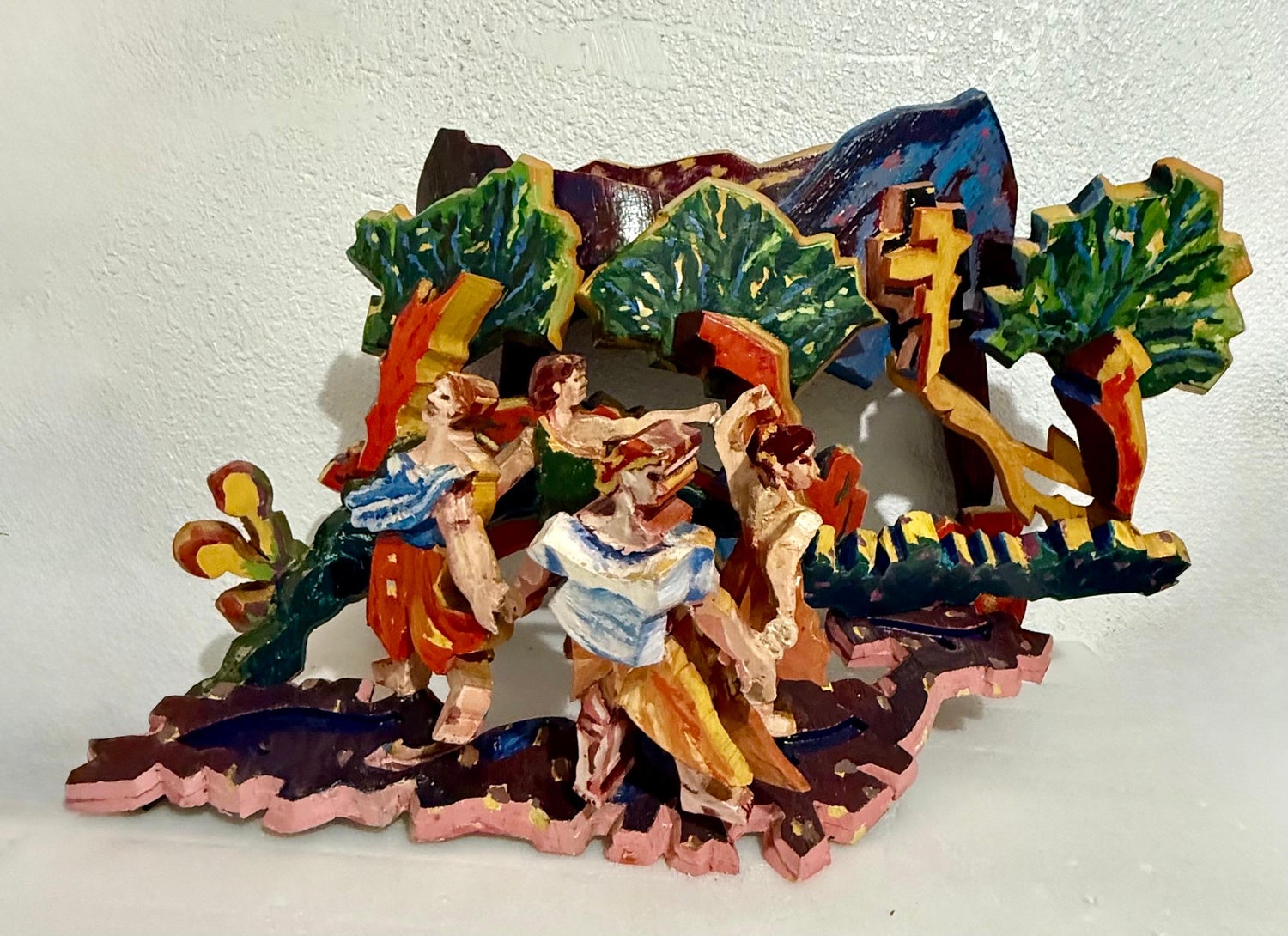 Large 3D Sculpture with Hand Painting Construction Mimi Gross Wood Assemblage