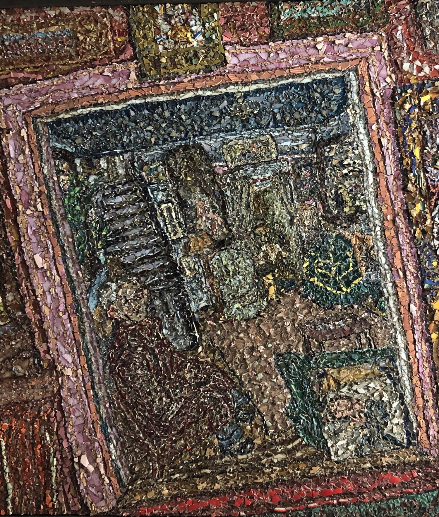 Large American Folk Art Masterpiece Glass Mosaic Sculpture Painting Wall Hanging