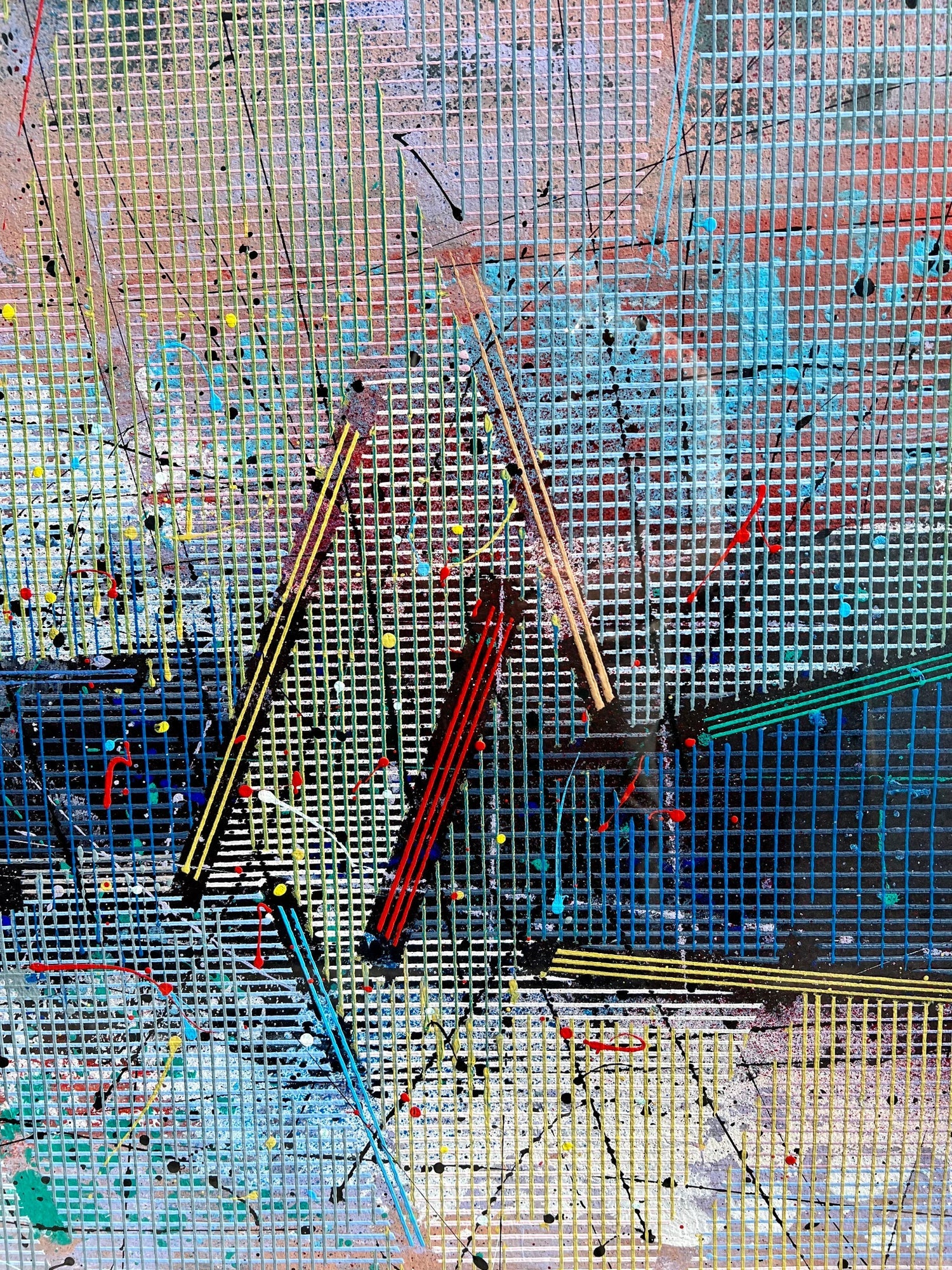 Large Modern Abstract Cast Stencil Painting Paul Maxwell Mod Constructivist Neon
