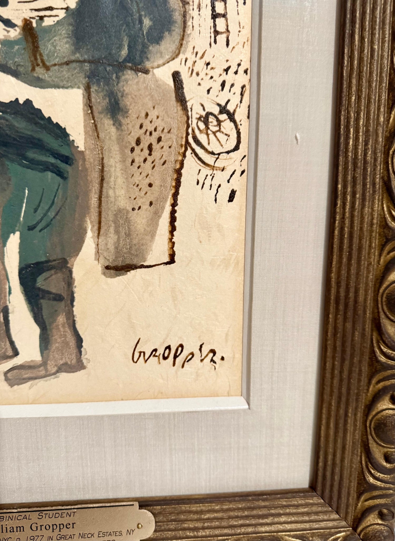 Jewish Rabbi Student Judaica Watercolor Gouache Painting WPA Art William Gropper