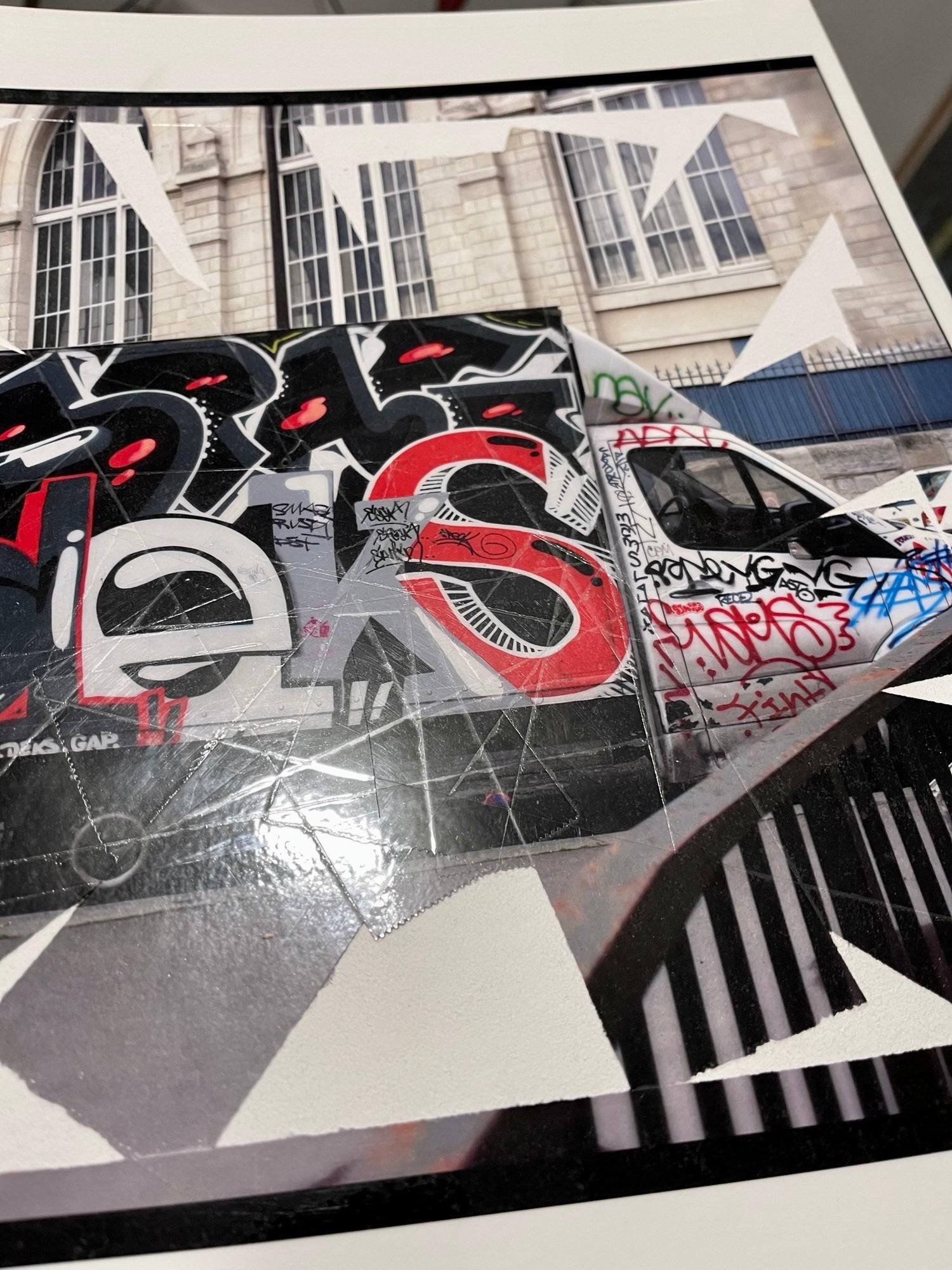 K-Narf Color Photo Graffiti, Adhesive Tape Altered Street Art Photograph Collage