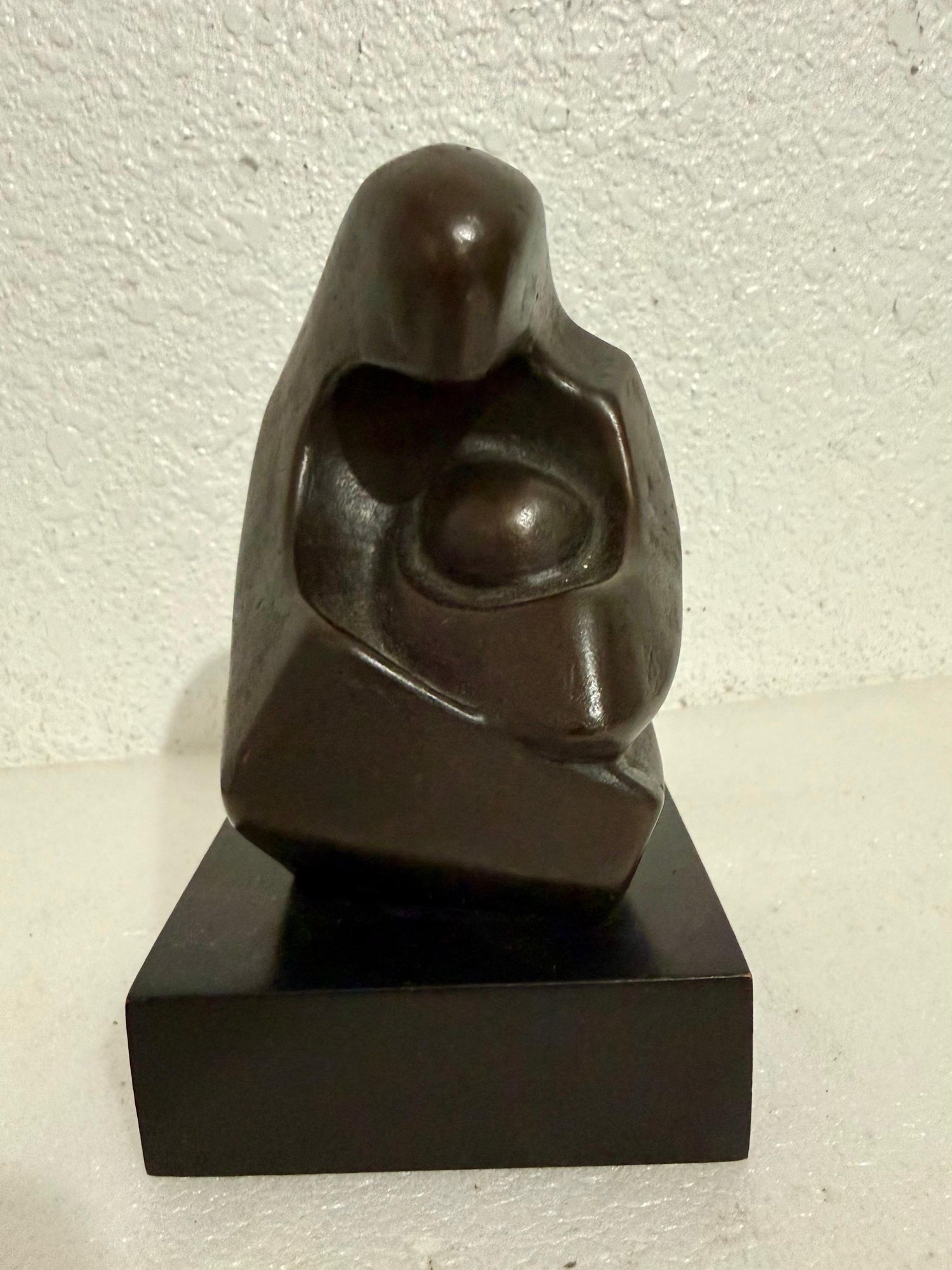 Modernist Israeli Bronze Sculpture Abstract Mother & Child Zvi Yehuda Aldouby