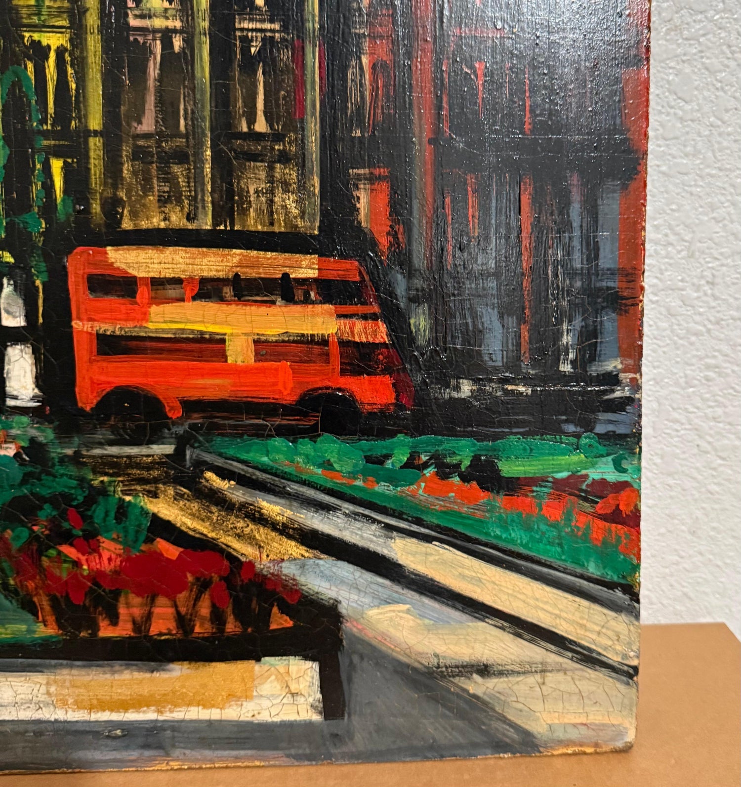 Large London Big Ben Mod Mid Century Architectural Modernist Gold Leaf Painting