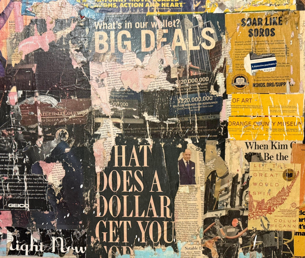Large Mike Falcon Torn Paper Collage Painting Assemblage Pop Art Decollage