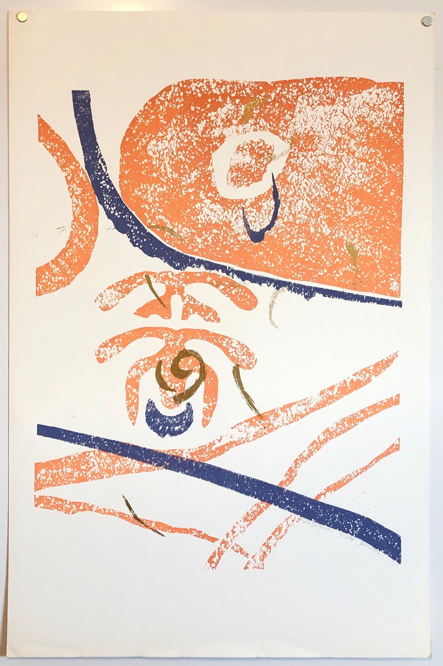 Motif, Gold Abstract African American Artist Viola Leak Woodcut Silkscreen Print