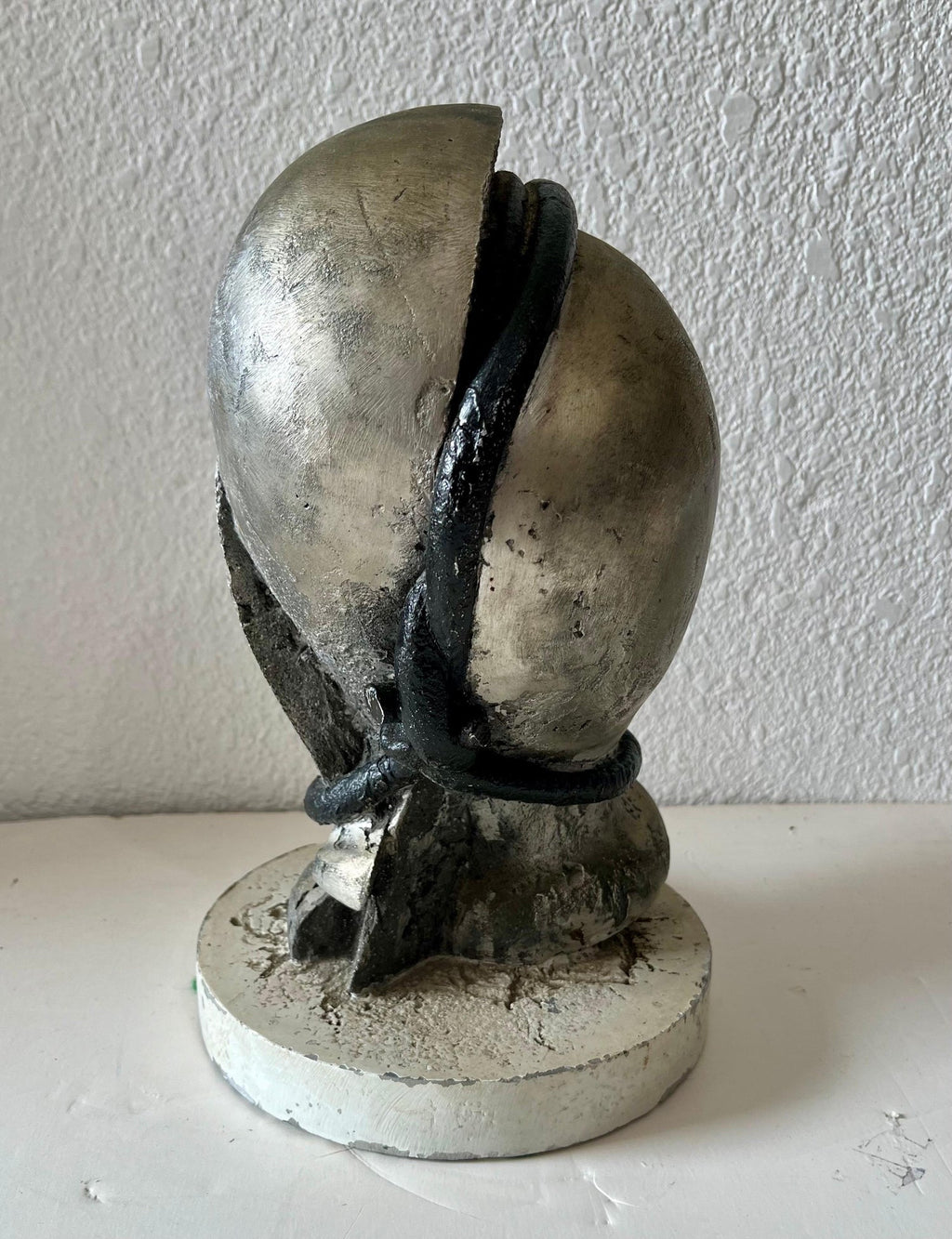 Mod Brutalist Abstract Metal & Painting Heavy Sculpture Bust George Nama