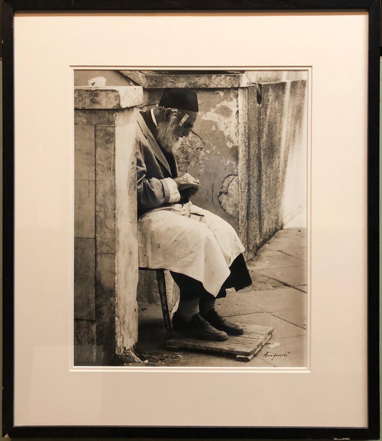 Vintage Silver Gelatin Signed Print Old Jew in Jerusalem Pious Craftsman