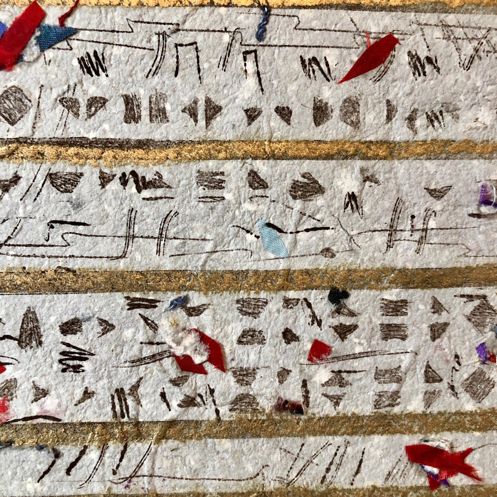 Unique Mixed Media on Handmade Paper with Gold Leaf Modernist Edition