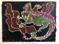 Vintage Vibrant Mod Mythological Dragon Psychedelic Woodblock Woodcut Print