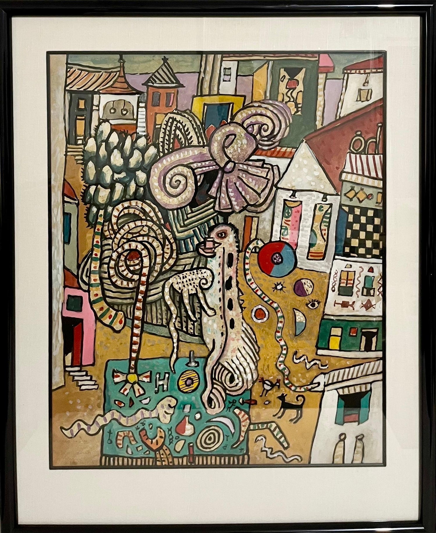 Vibrant Alan Davie Scottish Colorful Surrealist British Pop Art Village Painting