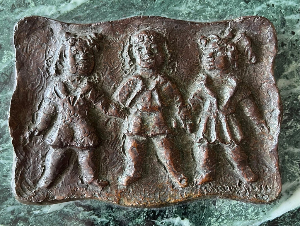Three Girls Bronze Relief Sculpture Plaque Chaim Gross Modernist WPA Era Artist