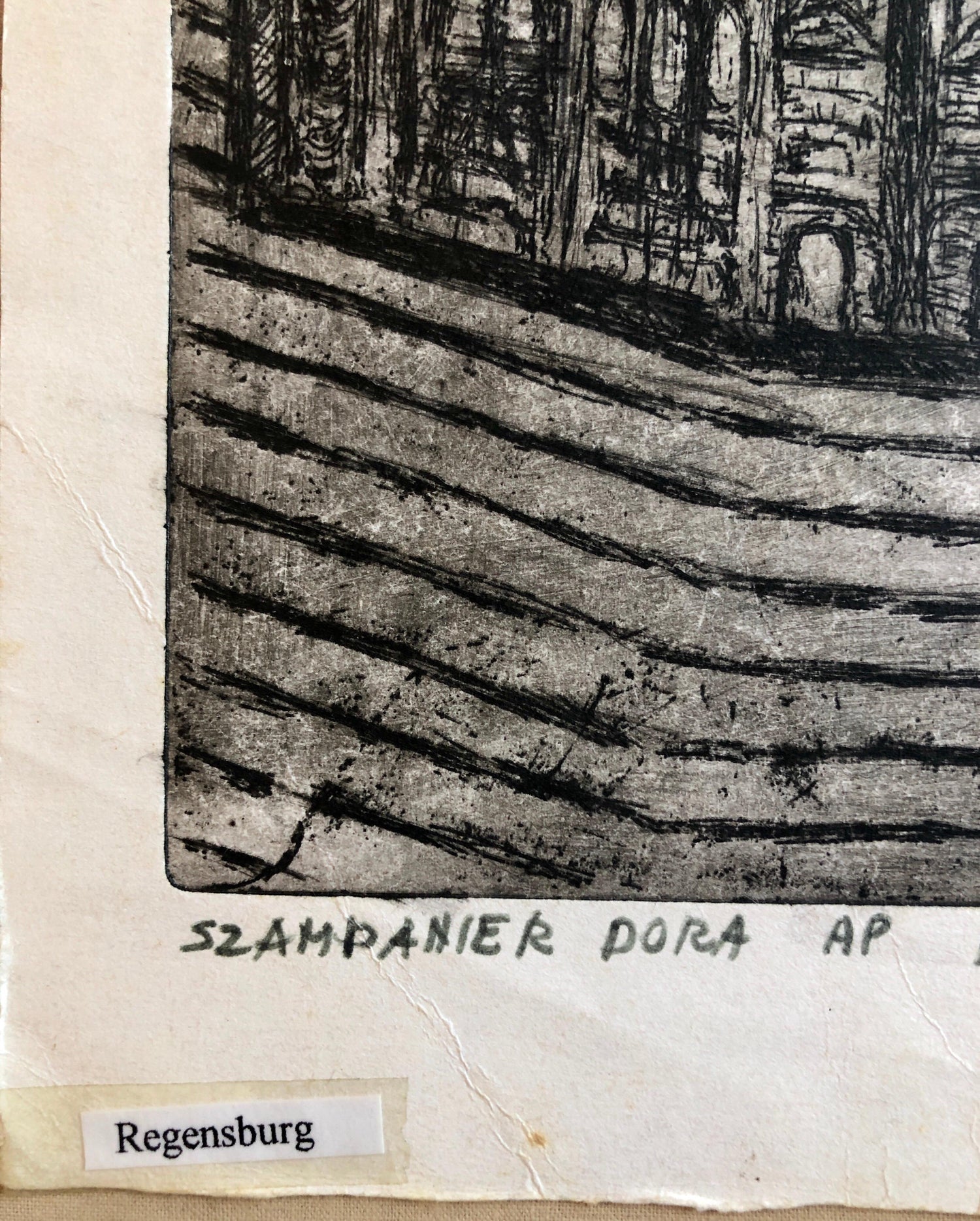 Regensburg Germany Jewish Memorial Etching Destroyed Synagogue Folk Art Judaica