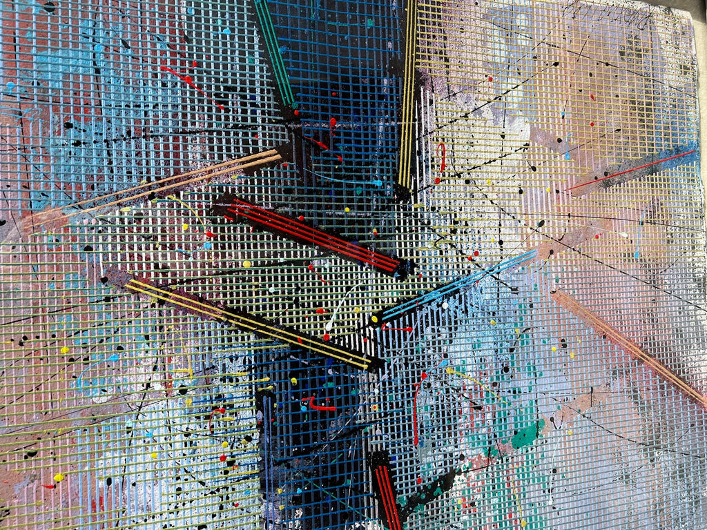 Large Modern Abstract Cast Stencil Painting Paul Maxwell Mod Constructivist Neon