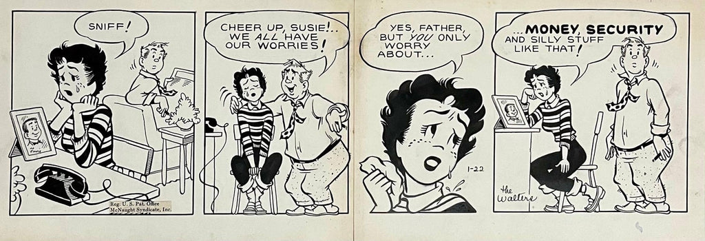 Rare 1950s Original Syndicated Ink Drawing Cartoon Strip Susie Q Smith Comic Art