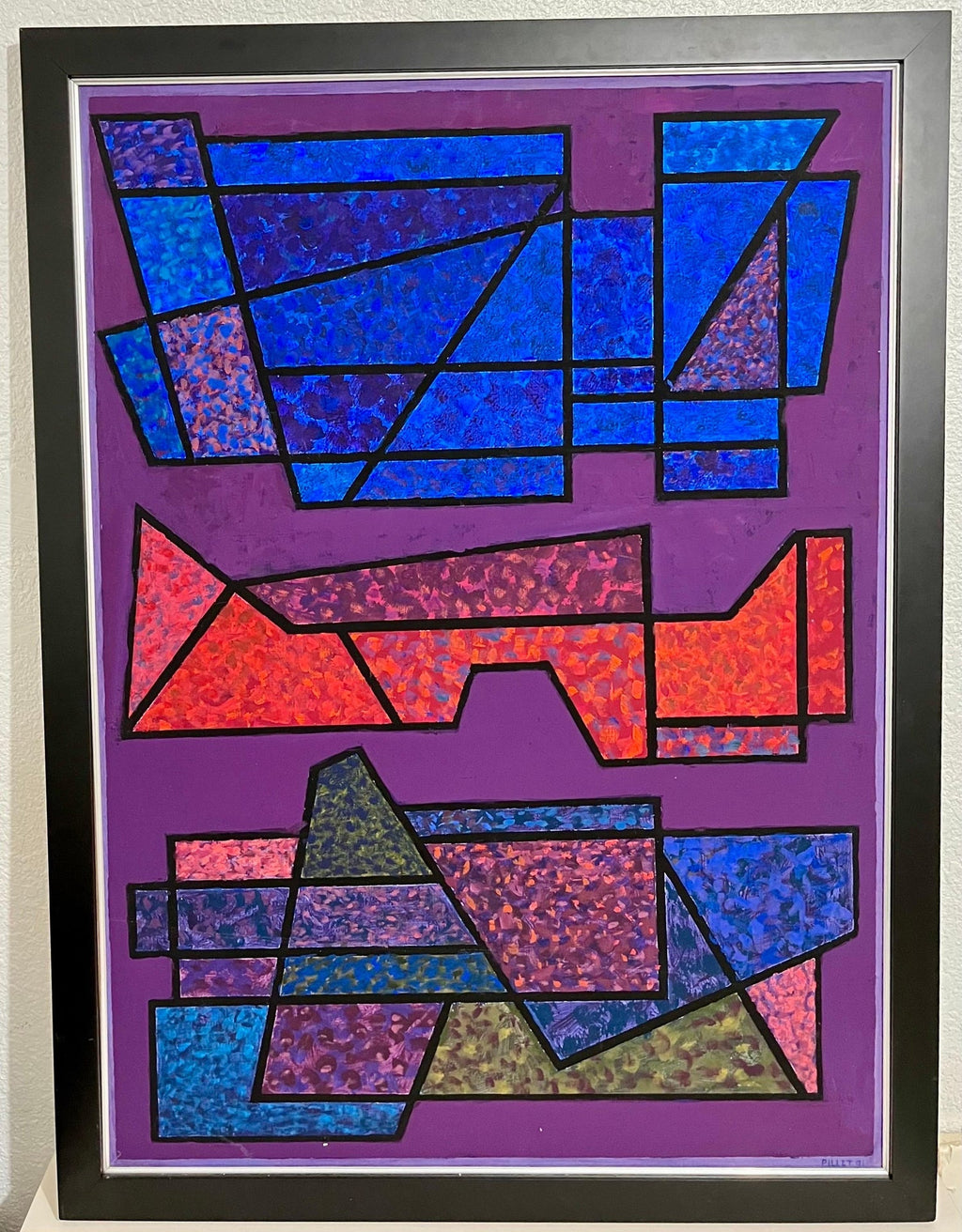 French Post War Geometric Abstract Oil Painting Kinetic Op Art Edgard Pillet