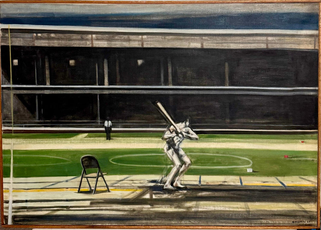 Large American Modernist Oil Painting Baseball Game the Tryout Sidney Goodman