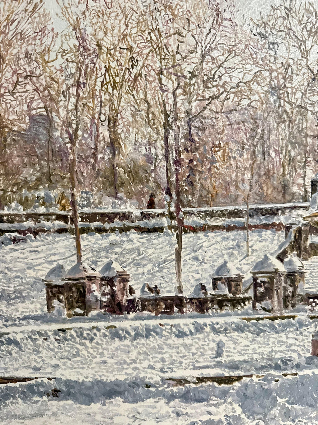 Large Oil Painting Central Park in Winter Robert Sarsony New York City in Snow