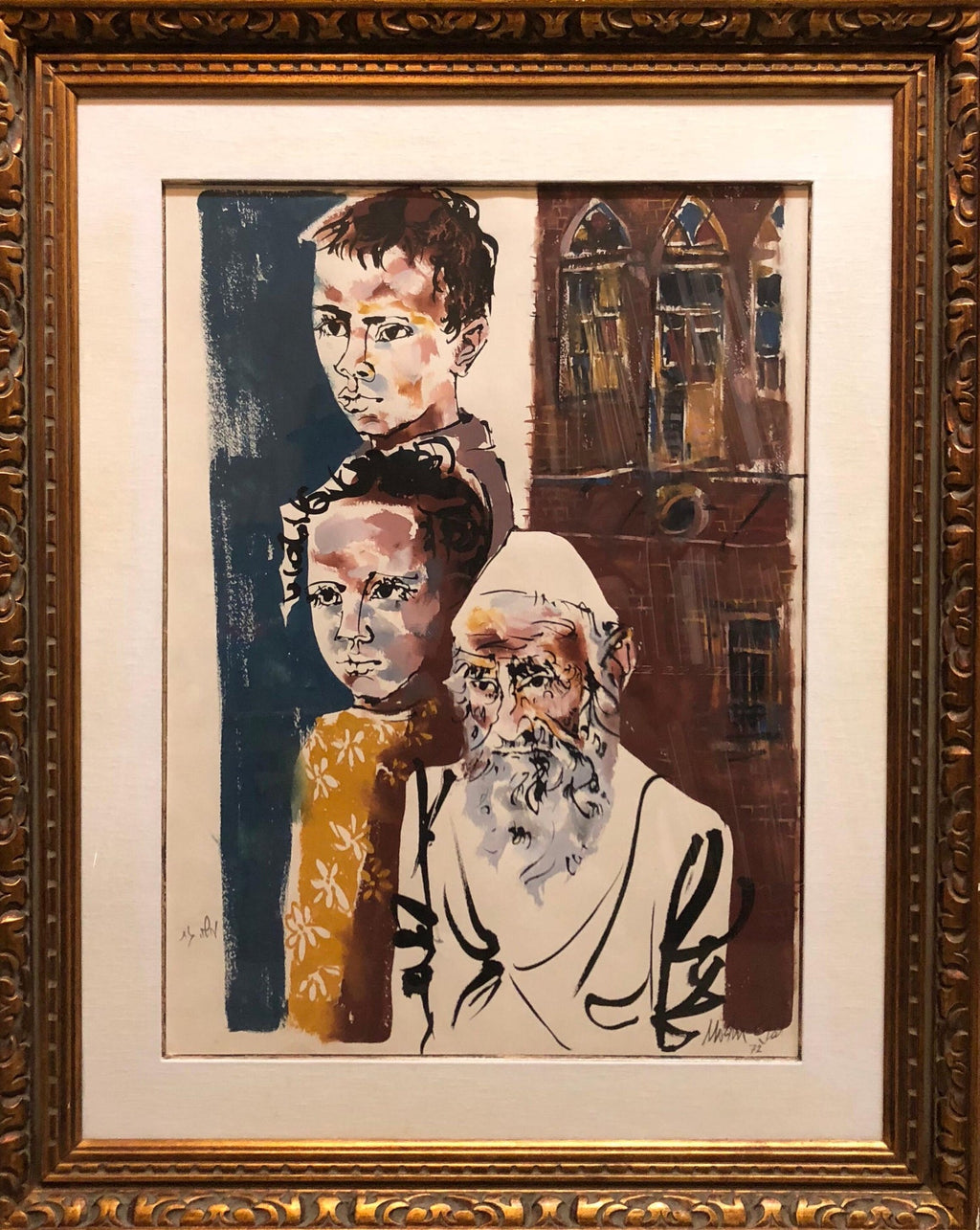 Modernist Watercolor Painting, Portrait of a Man, Judaica Rabbi
