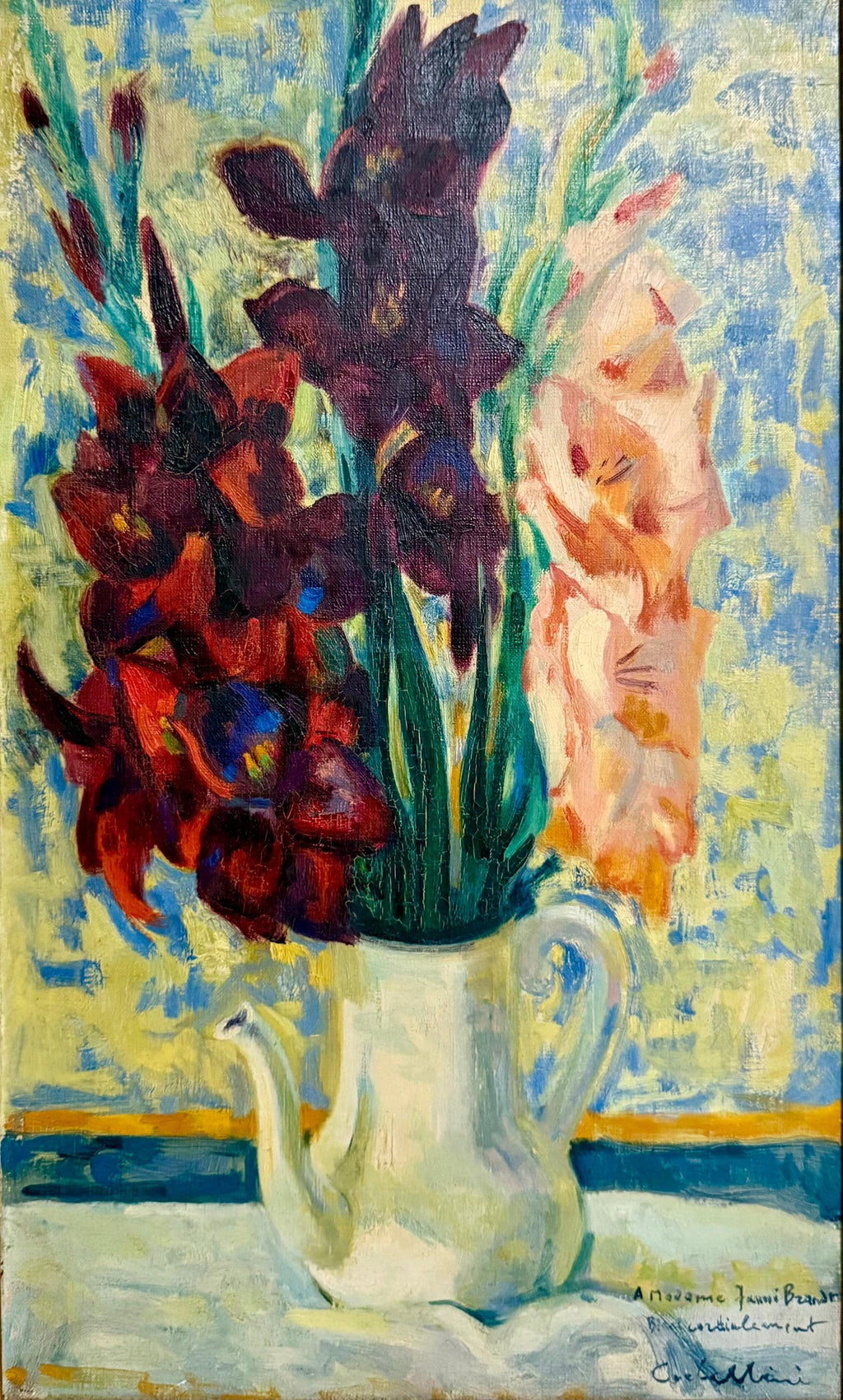Luigi Corbellini French Italian Post Impressionist Oil Painting Vase of Flowers