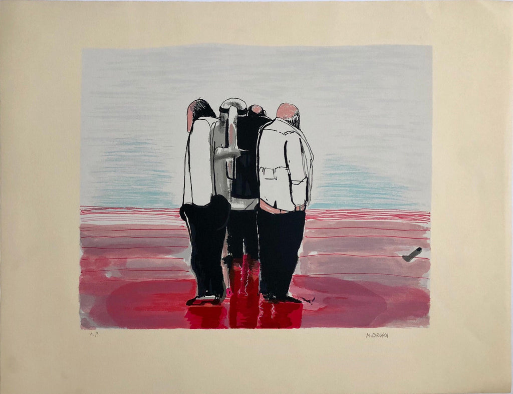 Modernist British Israeli Lithograph Expressionist Figures