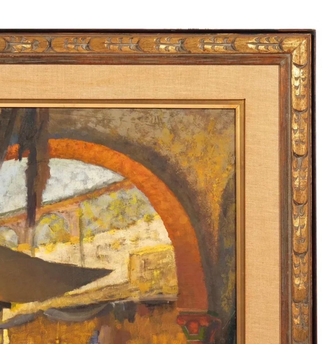 Large Orientalist Arab Oil Painting Merchants at the Bazaar Souq Jalal Gharbi