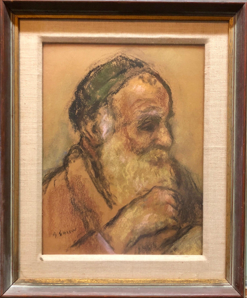 Judaica Pastel Portrait Rabbi Painting WPA Era Artist, Social Realist