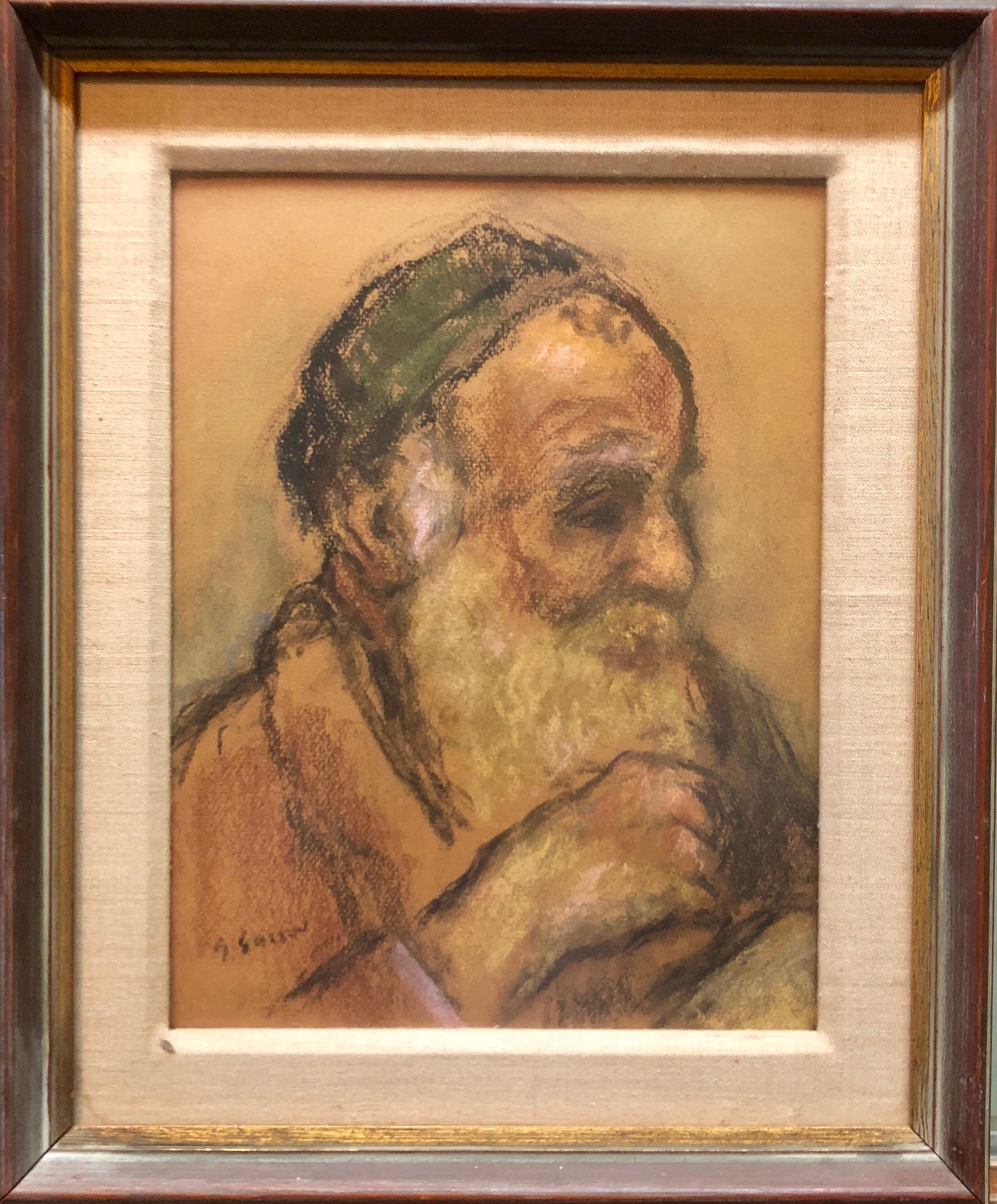 Judaica Pastel Portrait Rabbi Painting WPA Era Artist, Social Realist