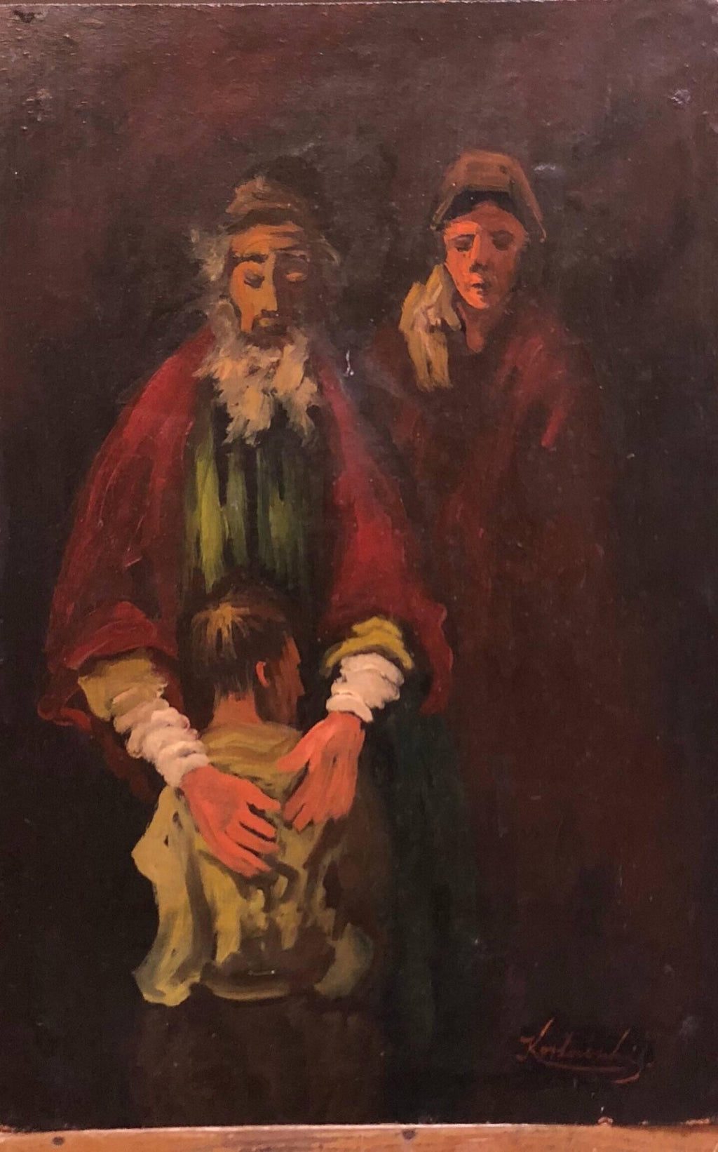 Lithuanian French Ecole de Paris Judaica Oil Painting Refugee Family
