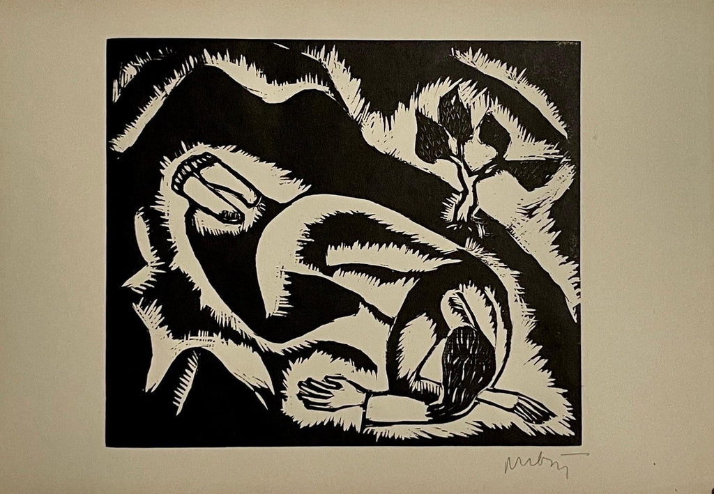 Rare 1923 Cubist Reuven Rubin Woodcut Woodblock Print Israeli Hasidic Judaica